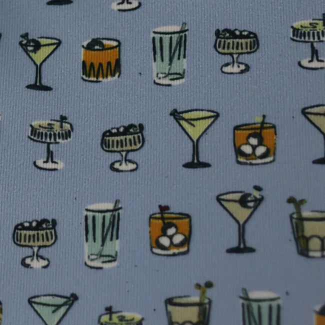 Cocktails Blue polo fabric design